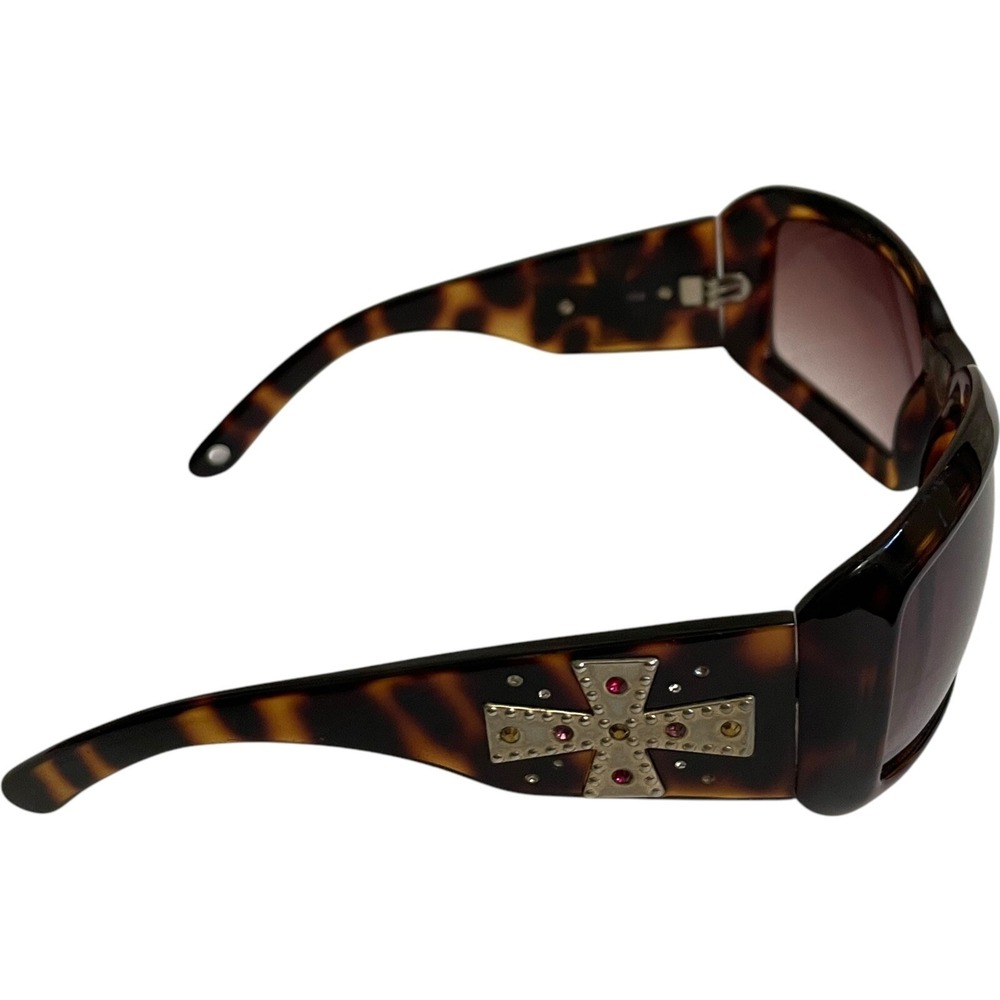 Y2K Kathy Van Zeeland Sunglasses Women Tortoise Cross Rhinestone